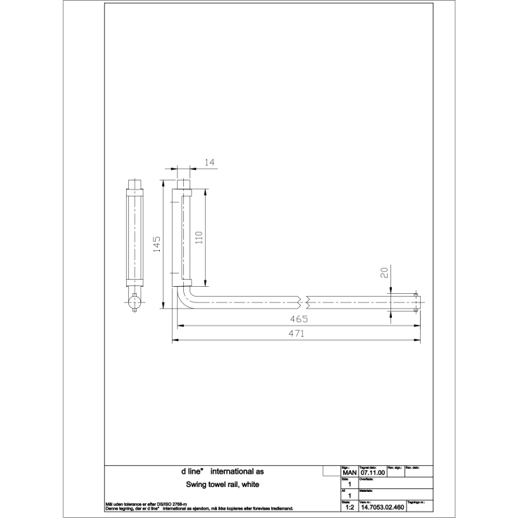 D line håndklædestang, 47 cm, børstet rustfrit stål