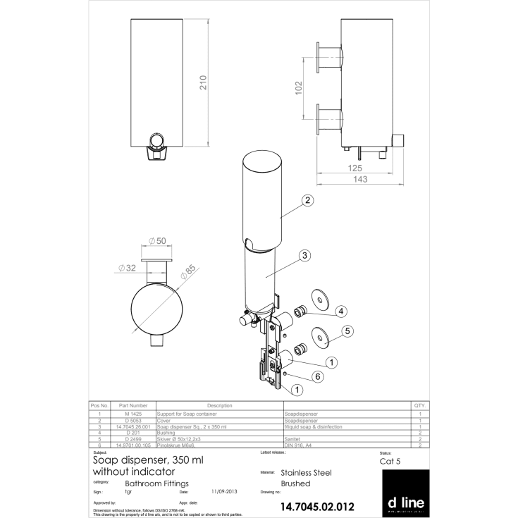 D line sæbedispenser, poleret rustfrit stål
