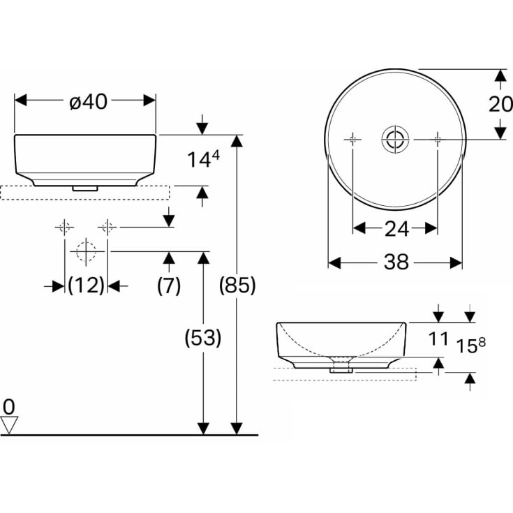 Geberit VariForm tvättställ, Ø 40 cm, vit