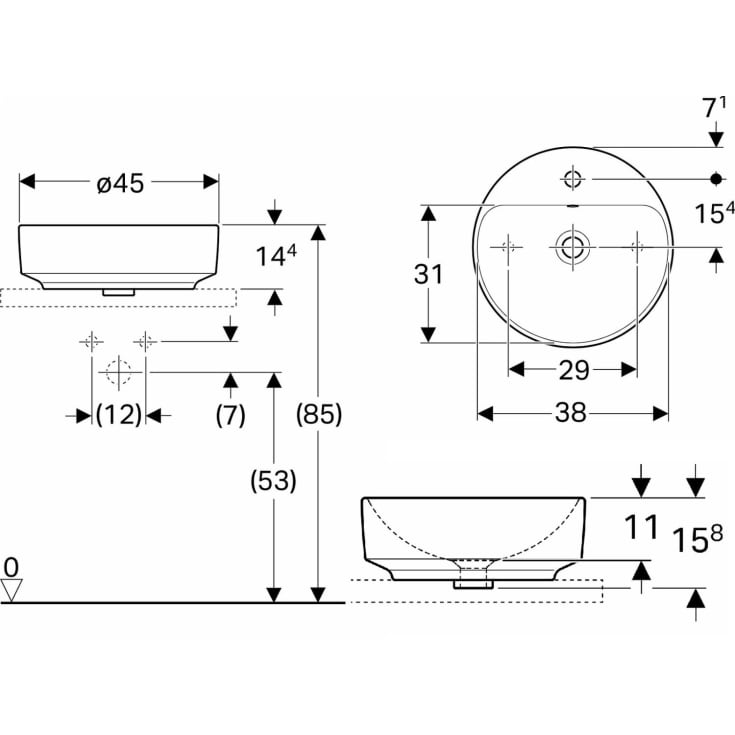 Geberit VariForm håndvask, Ø45 cm, hvid