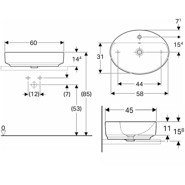 Geberit VariForm håndvask, 60x45 cm, hvid