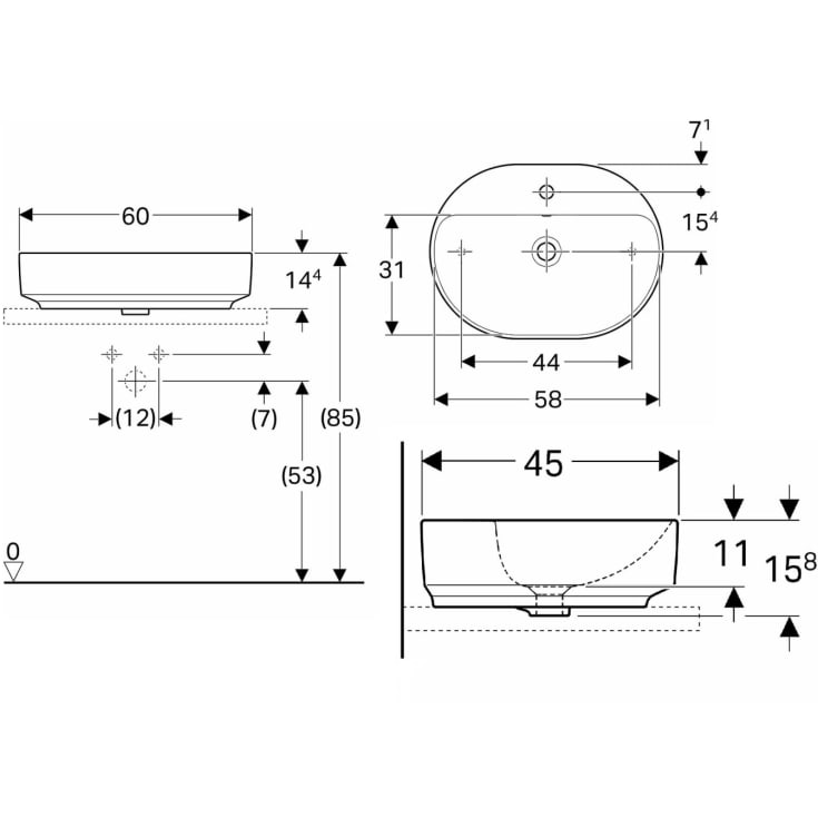 Geberit VariForm håndvask, 60x45 cm, hvid