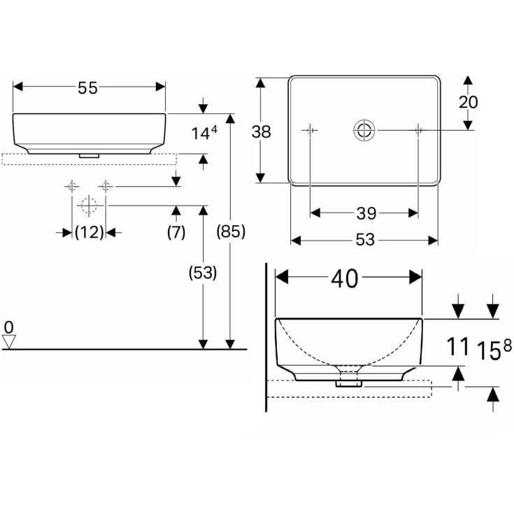 Geberit VariForm håndvask, 55x40 cm, hvid