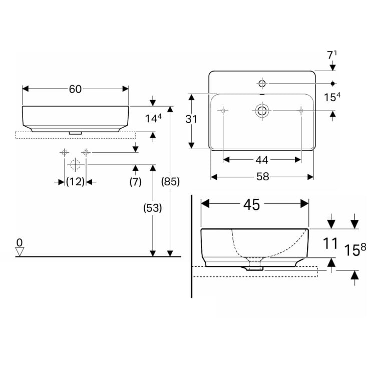 Geberit VariForm håndvask, 60x45 cm, hvid