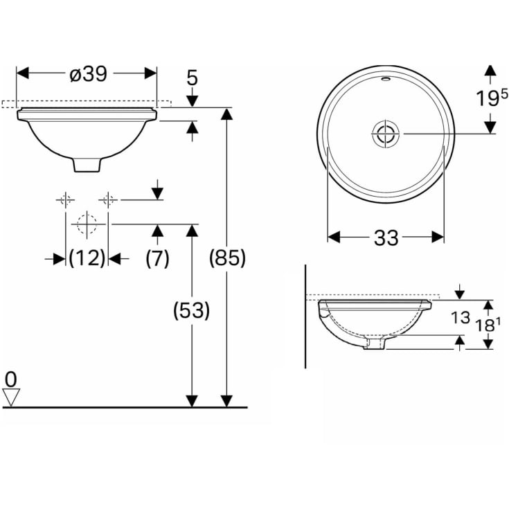 Geberit VariForm servant, Ø33 cm, hvit