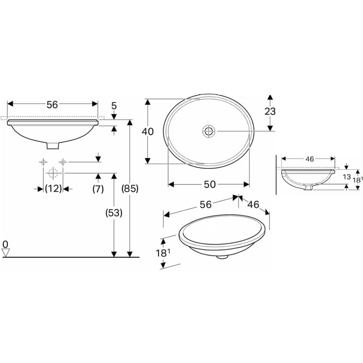 Geberit VariForm servant, 56x46 cm, hvit