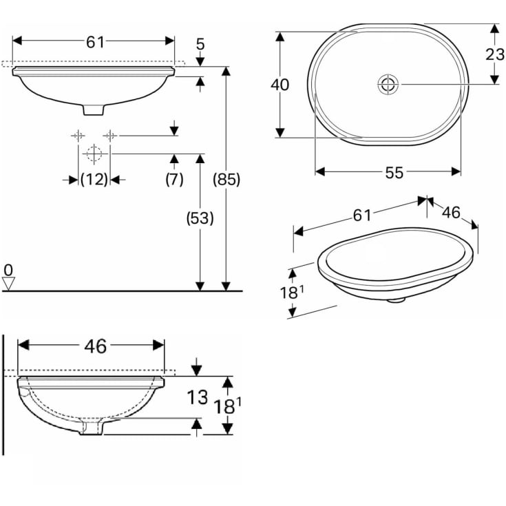 Geberit VariForm servant, 61x46 cm, hvit