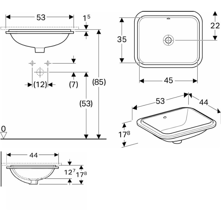 Geberit VariForm håndvask, 53x44 cm, hvid
