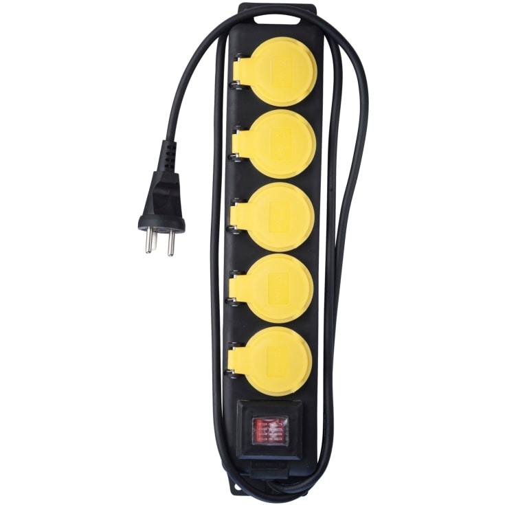 Udendørs stikdåse med 5 udtag, med jord, 1,4 meter, sort