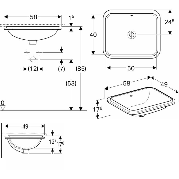 Geberit VariForm håndvask, 58x49 cm, hvid
