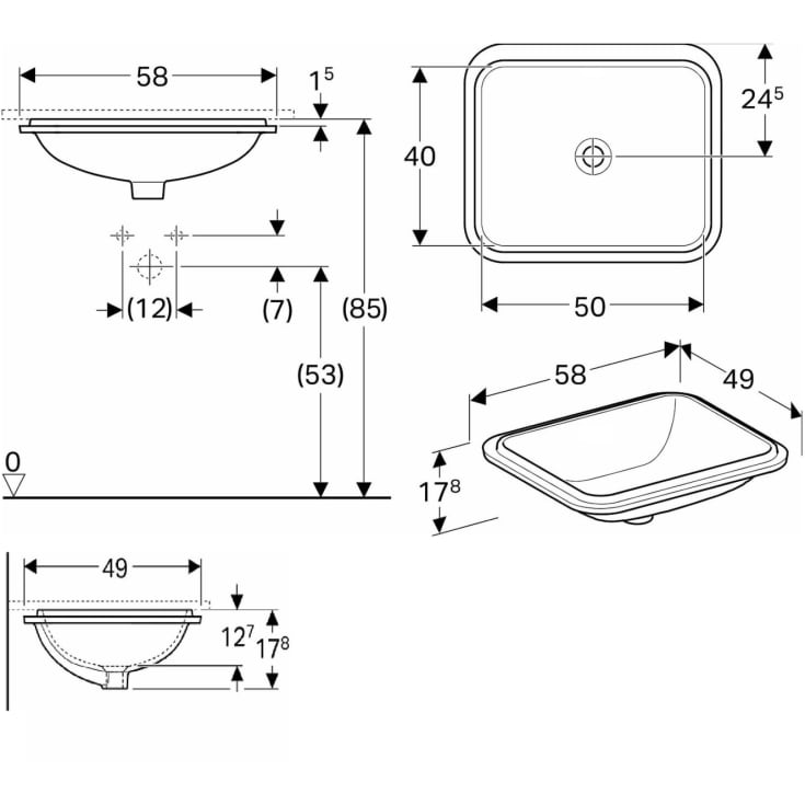 Geberit VariForm servant, 58x49 cm, hvit