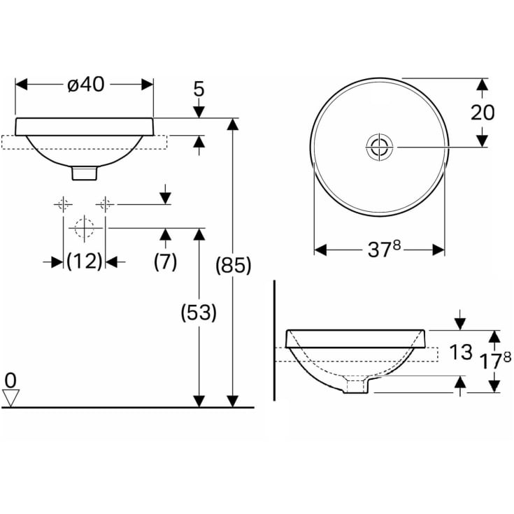 Geberit VariForm tvättställ, Ø 40 cm, vit