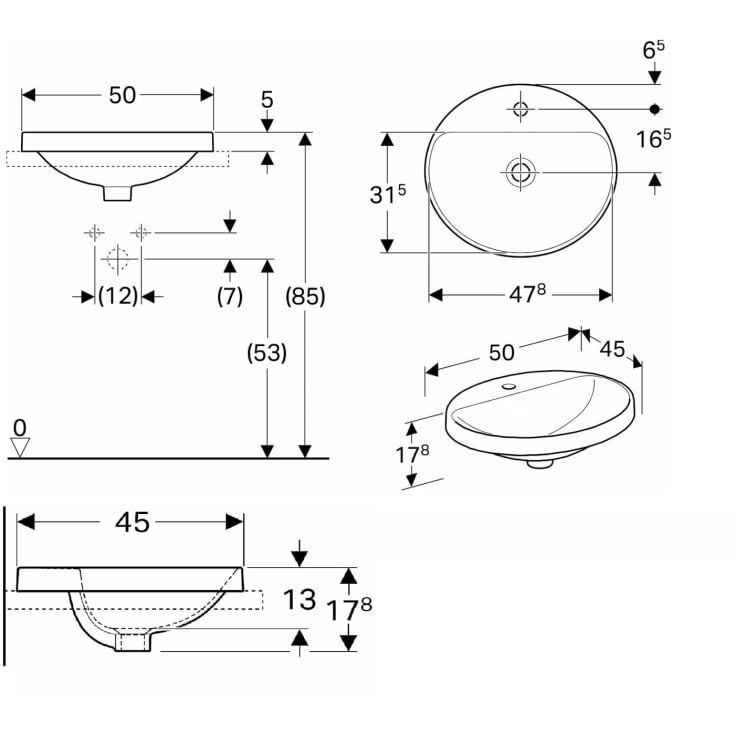 Geberit VariForm håndvask, 50x45 cm, hvid