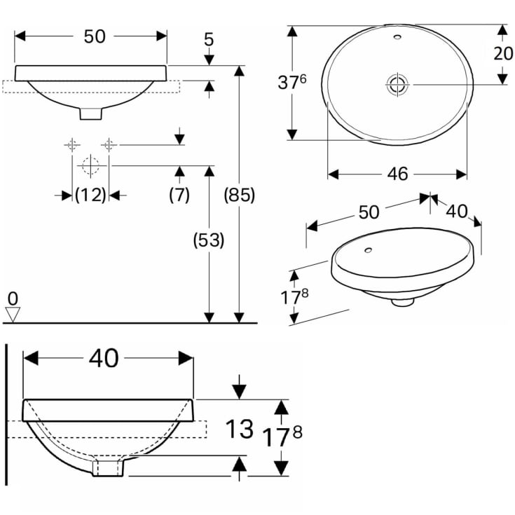 Geberit VariForm håndvask, 50x40 cm, hvid