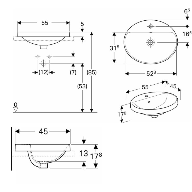 Geberit VariForm servant, 55x45 cm, hvit