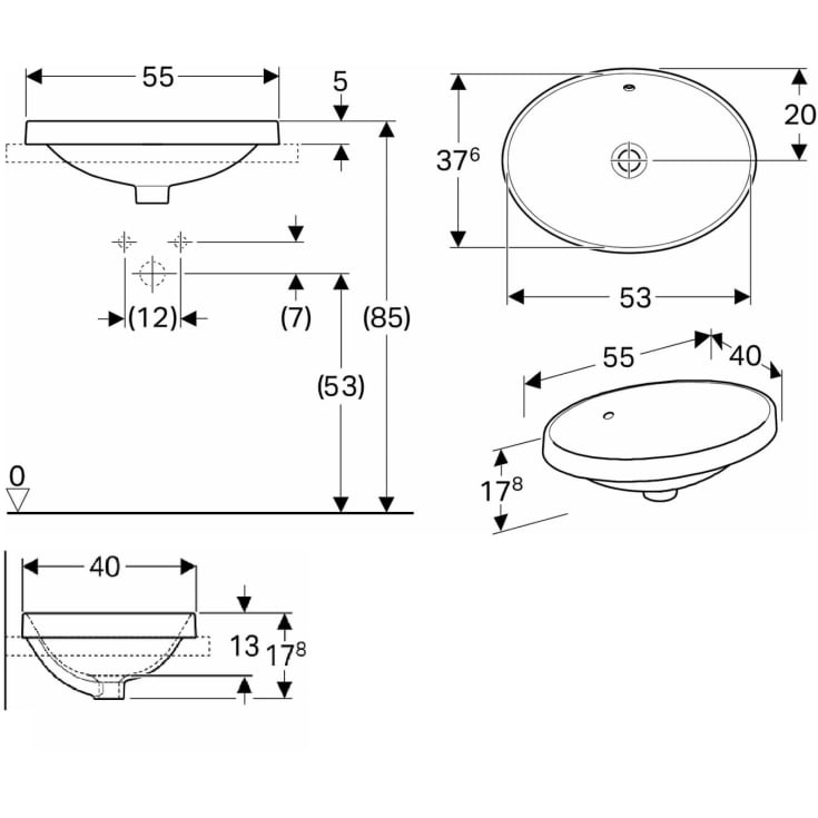 Geberit VariForm håndvask, 55x45 cm, hvid