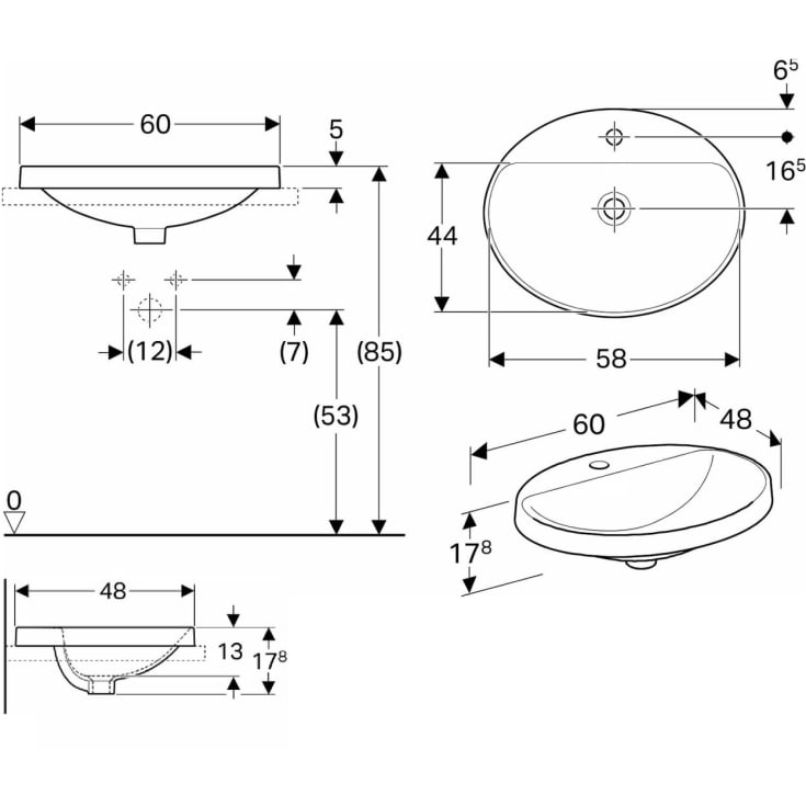 Geberit VariForm håndvask, 60x48 cm, hvid