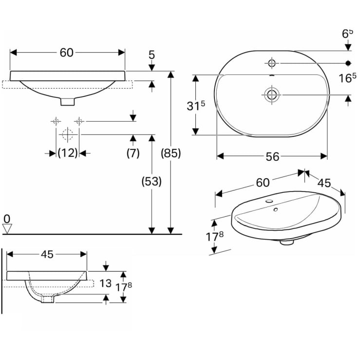 Geberit VariForm servant, 60x45 cm, hvit