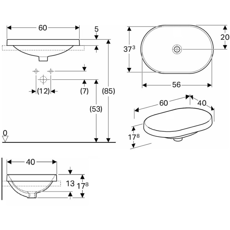 Geberit VariForm servant, 60x40 cm, hvit