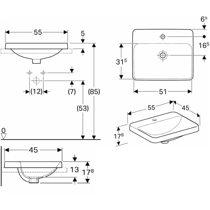 Geberit VariForm håndvask, 55x45 cm, hvid