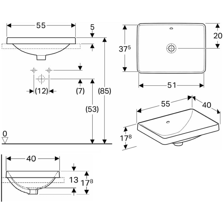 Geberit VariForm håndvask, 55x40 cm, hvid