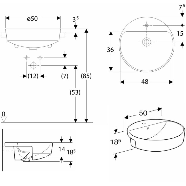Geberit VariForm håndvask, Ø50 cm, hvid