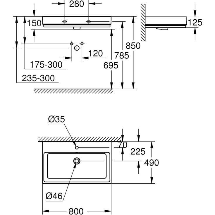 Grohe Cube Ceramic håndvask, 80x49 cm, hvid