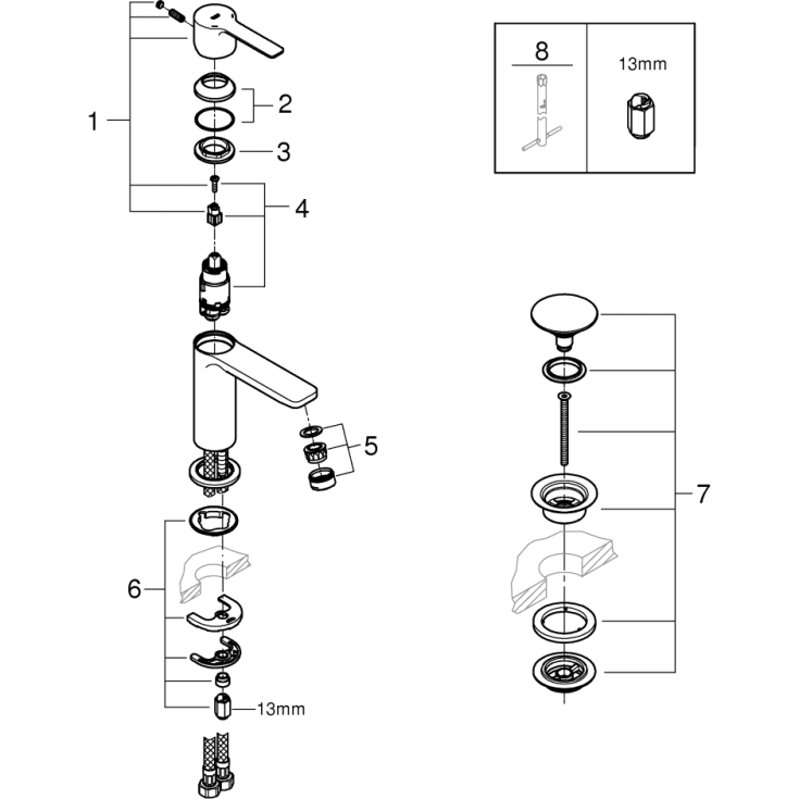 Grohe Lineare servantbatteri, krom