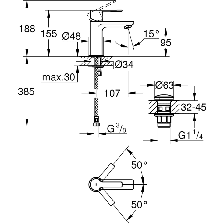 Grohe Lineare servantbatteri, krom