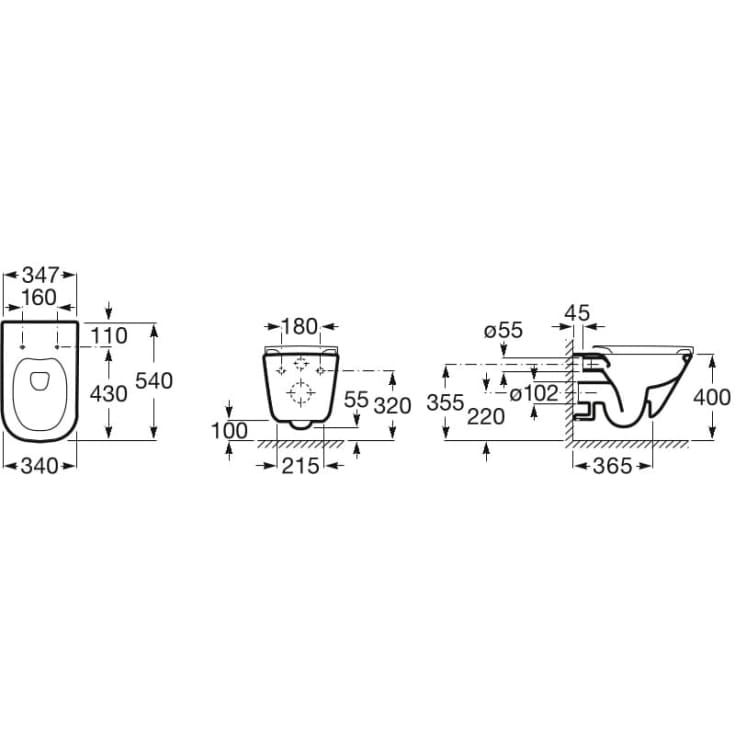 Roca Gap væghængt toilet, uden skyllekant, hvid