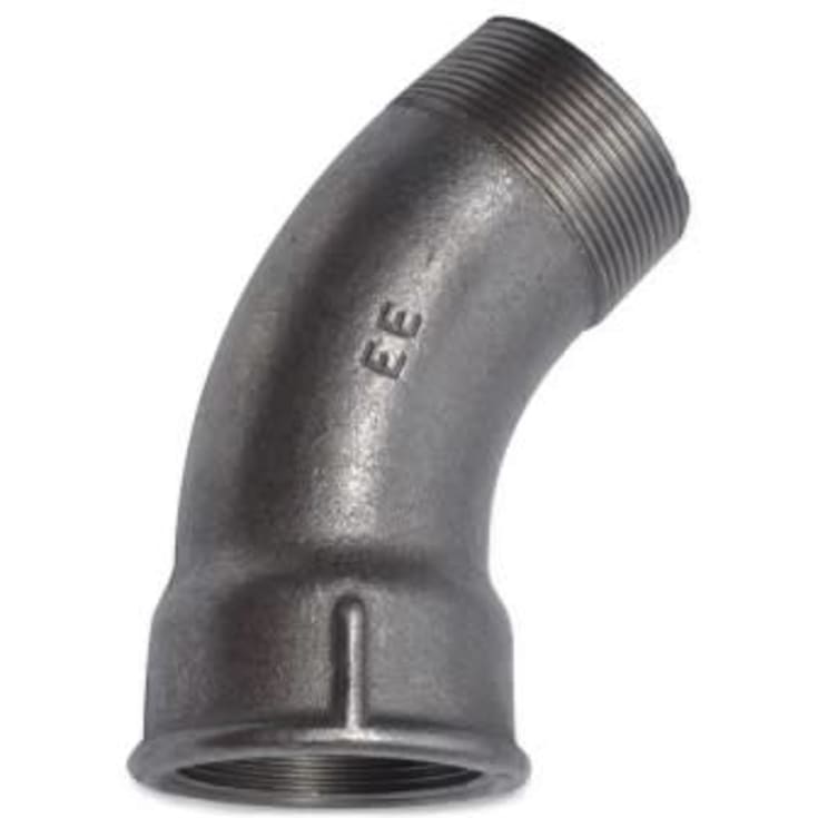 Sort bøjning, muffe/nippel 1/2" - 45°