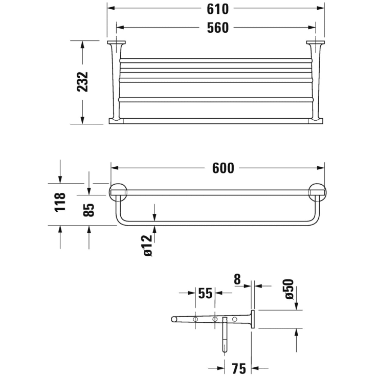 Duravit Starck T hylde, 61x23,2 cm, mat sort