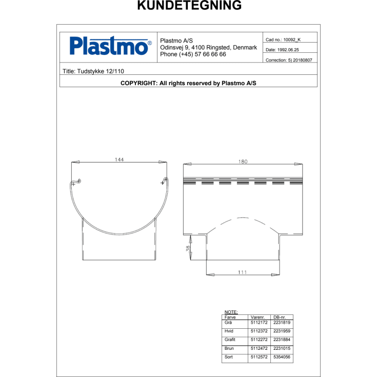 Plastmo tudstykke nr. 12 / 110 mm, sort