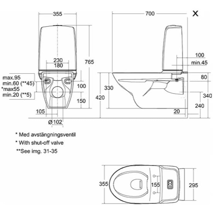 Ifö Spira væghængt toilet, uden skyllekant, rengøringsvenlig, hvid