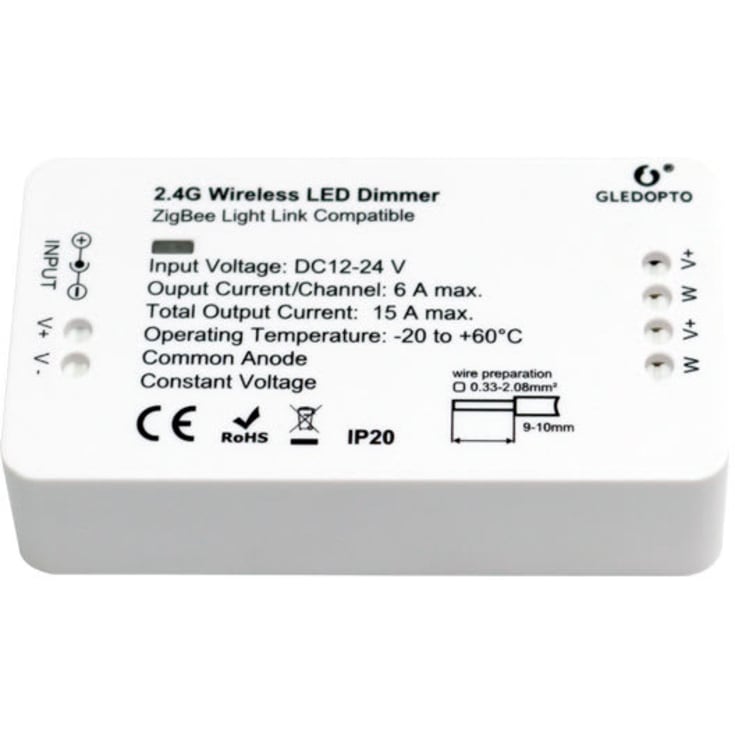 Zigbee Led dimmer 12/24V 2x6A 2,4Ghz