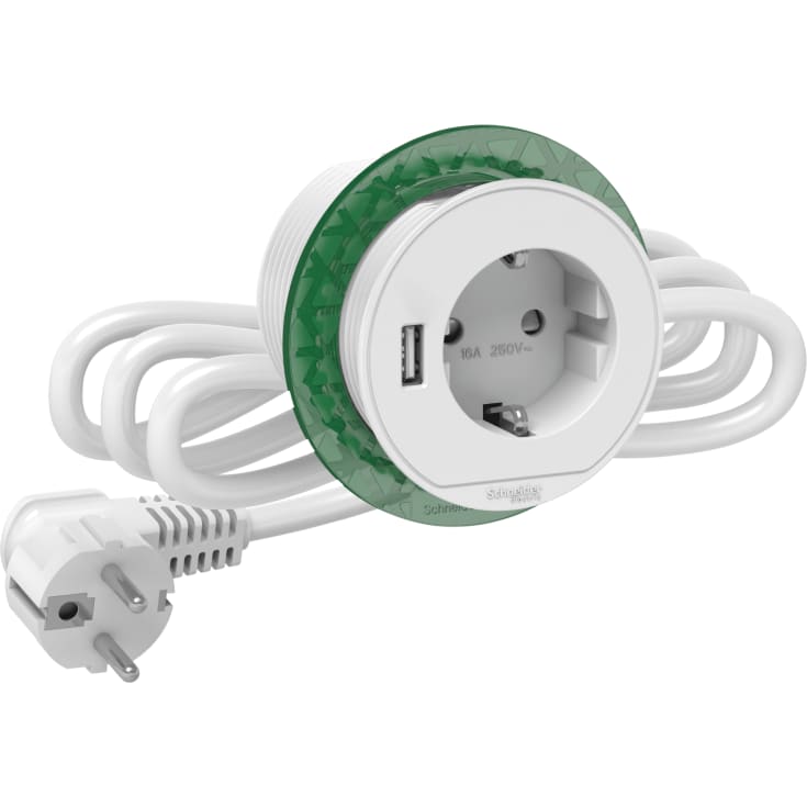 Schneider Electric Unica+ XS bordstikkontakt med USB-A, hvid