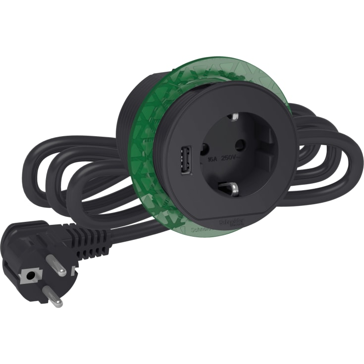 Schneider Electric Unica+ bord stikkkontakt 230V + USB-A, koksgrå