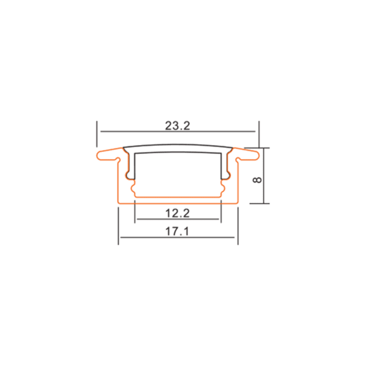 All Light aluprofil 1, indbygning, 2 meter