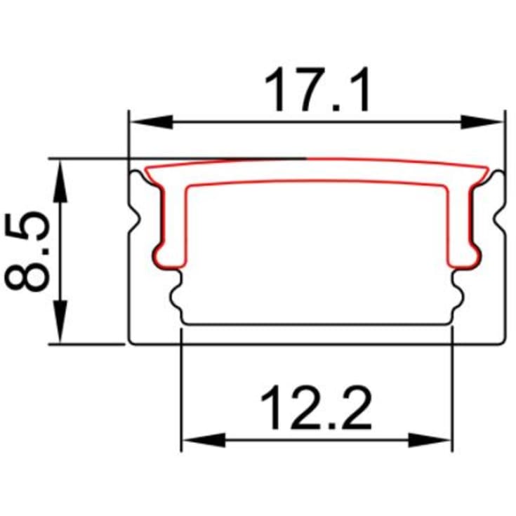 Alu Profil 2, påbygning 2000 x 17,1 x 8 mm, alu/opal.