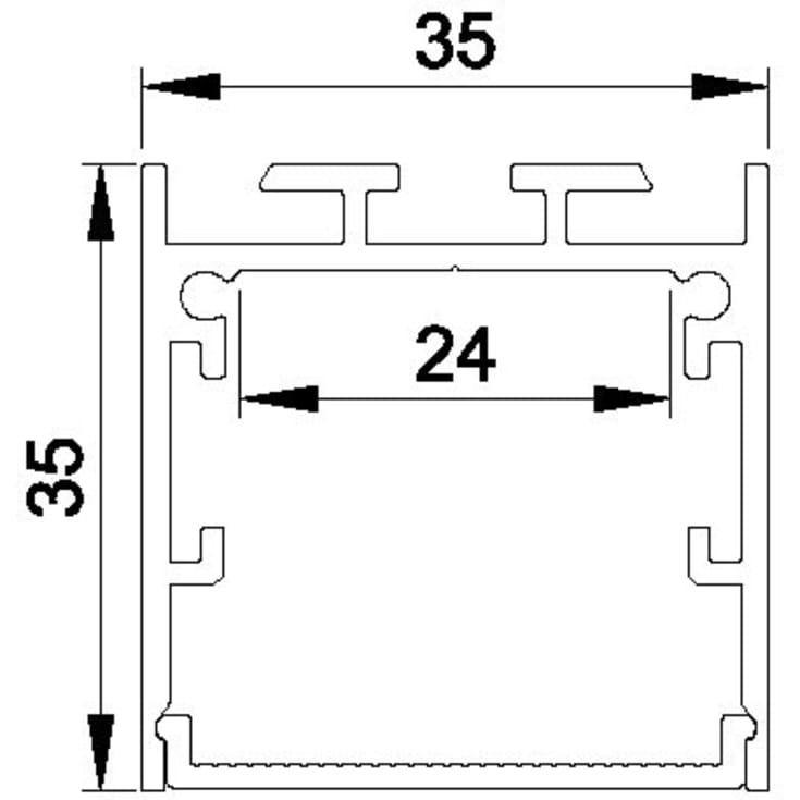 Alu Profil 18S, påbygning/nedhængt, 2000 x 35 x 35 mm, alu/opal