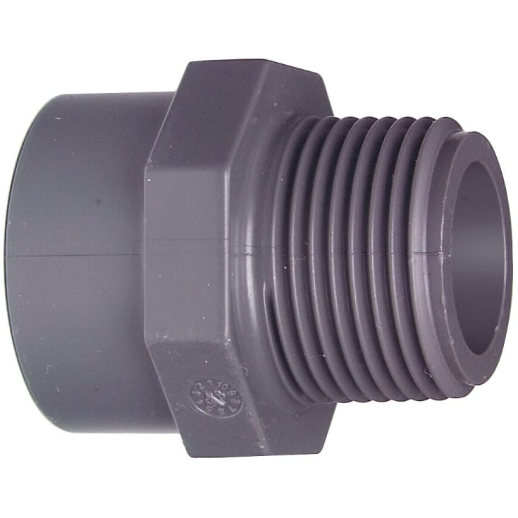 +GF+ overgangsnippel, Ø32 mm x 1", plast, grå