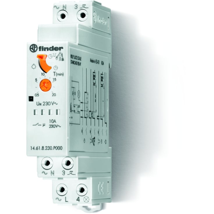 Trappeautomat 10A 230V, 30S-20M, 3 funktioner, fjederterminal