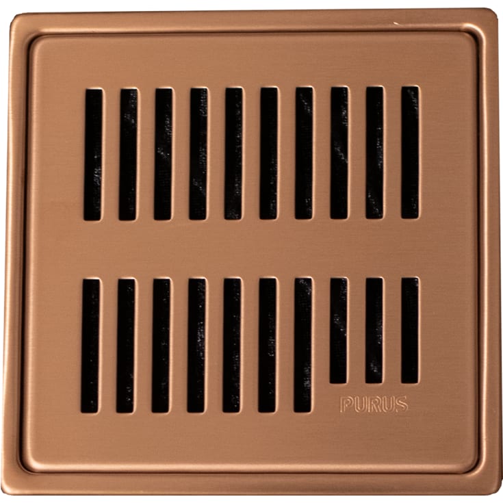 Purus Square Rib afløbsrist, rist og ramme, 161x161 mm, kobber