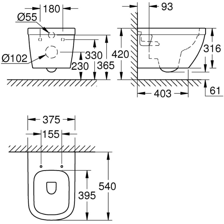 Grohe Euro Ceramic Basic vägghängd toalett, utan spolkant, vit
