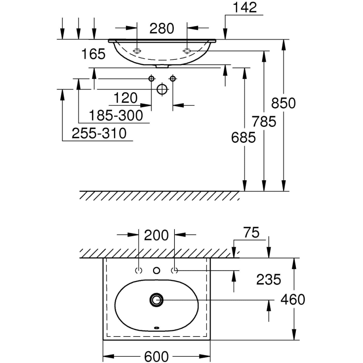Grohe Essence Ceramic håndvask, 60x46 cm, hvid
