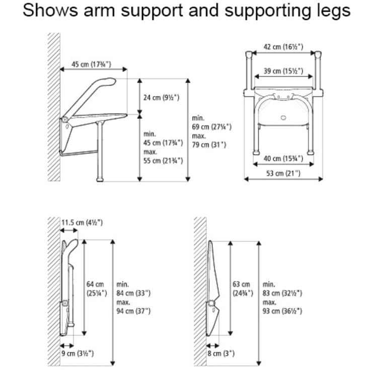 Etac støtteben til Relax klapsæde, hvid