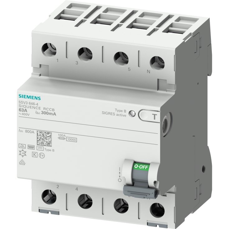 Jordfeilbryter RCCB PFI AC/DC 40A 4P 300mA, type B 5SV3644-4