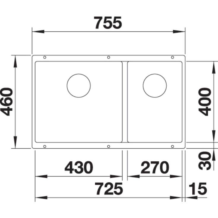 Blanco Subline 430/270-U diskbänk, 75,5x46 cm, antracit