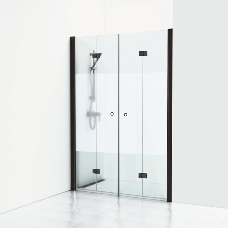 Svedbergs Skoga dusjnisje, foldedører, 198 cm, halvfrostet glass, sort matt profil
