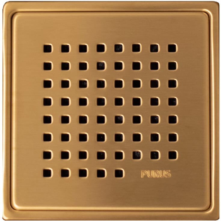 Purus Square Chess afløbsrist, rist og ramme, 161x161 mm, messing
